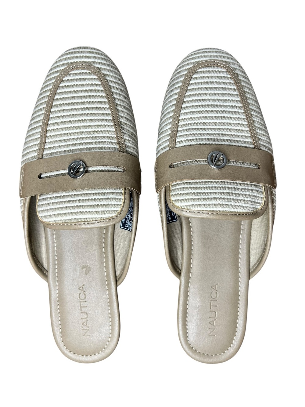 Coastal Nautica Slip-On Mule Loafers Flats 9 Neutral Woven Cream Beige Preppy